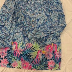 NWOT Lilly Pulitzer Elsa Silk Blouse in a Tropical Parrot Print Sz XL